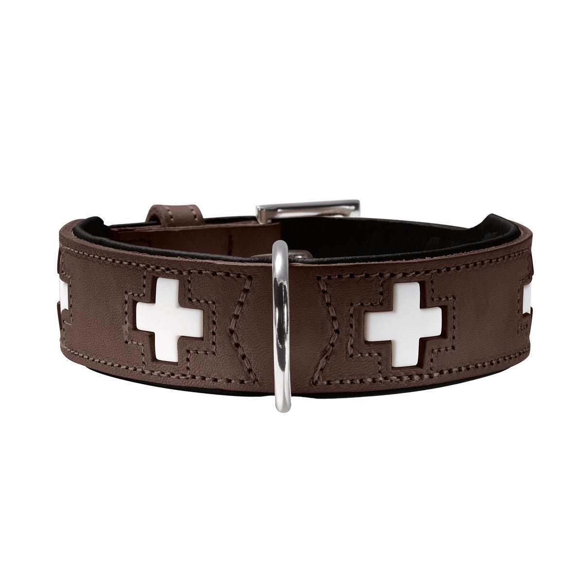 Hundhalsband läder Swiss | Enastående hantverk | Brun, M (55)