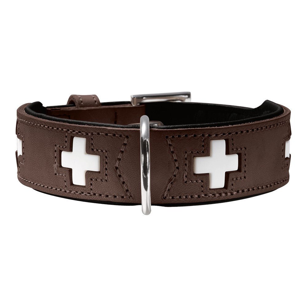 Hundhalsband läder Swiss | Enastående hantverk | Brun, S-M (42)