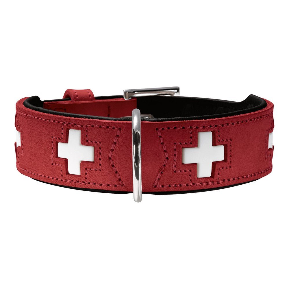 Hundhalsband läder Swiss | Enastående hantverk | Röd, S-M (42)