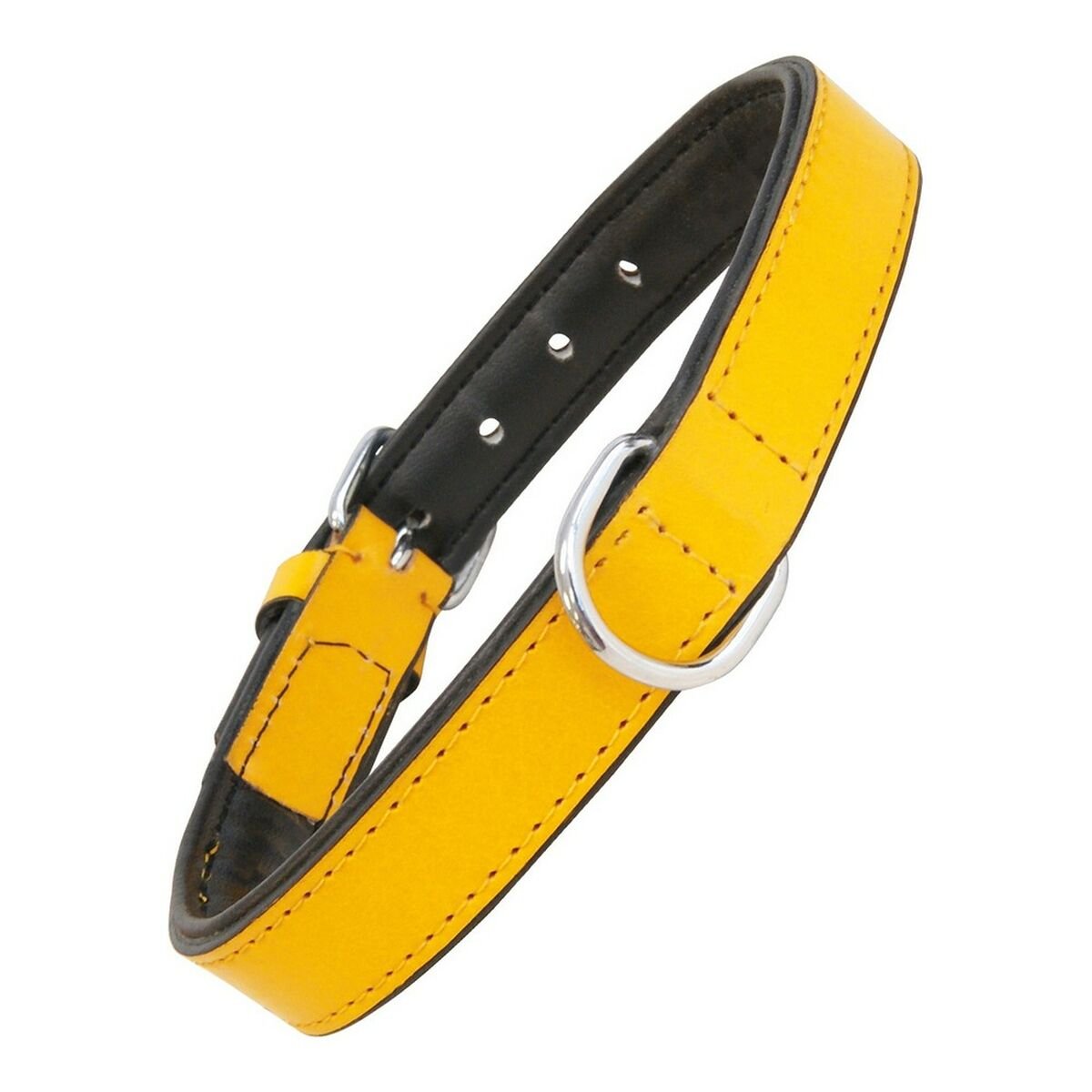 Dog collar leather padded Gloria yellow (30 x 1.5 cm)