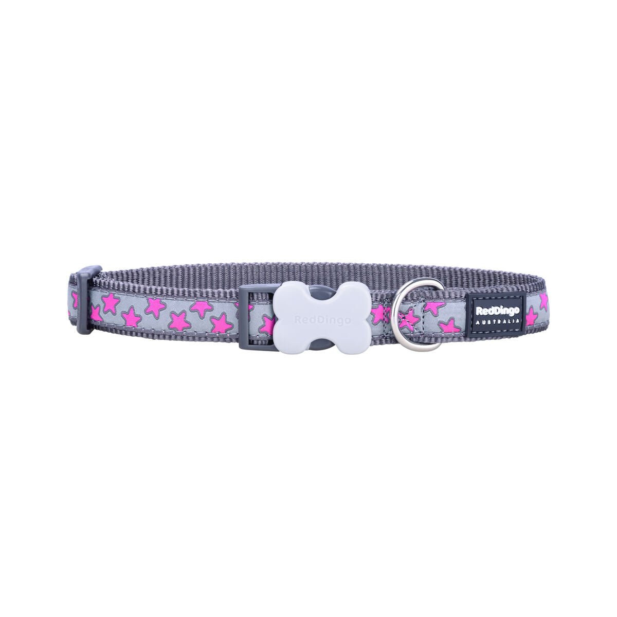 Hundhalsband Red Dingo STYLE HOT PINK ON COOL GREY 15 mm x 24-36 cm Grå