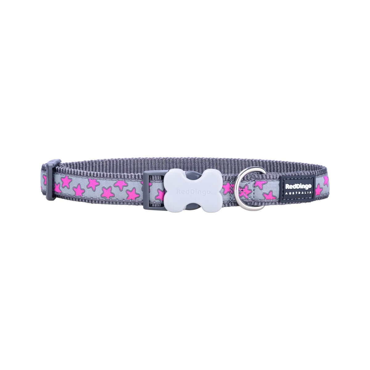 Dog collar Red Dingo STYLE HOT PINK ON COOL GRAY 15 mm x 24-36 cm Gray